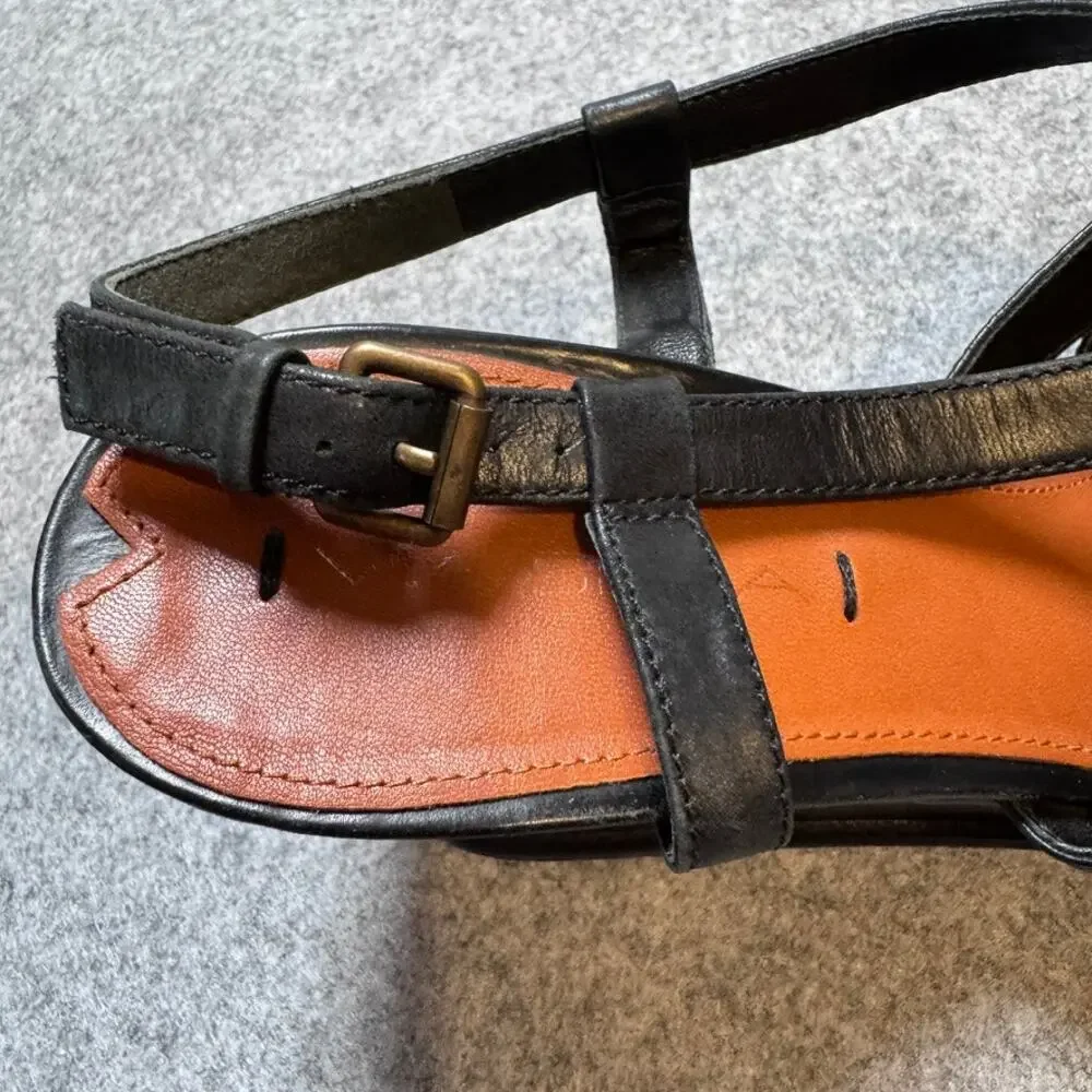 Via Spiga Black Leather Strappy Wedge Sandals Women’s 9 Gladiator